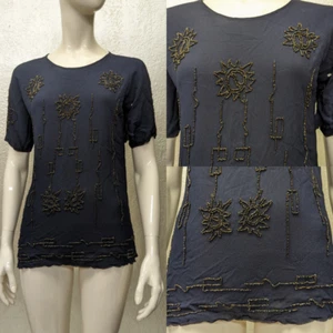 Antique VTG 1940s Ladies Black Rayon Beaded Blouse Project Costume AS-IS - Picture 1 of 4