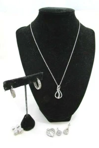 LOT of 7 Sterling Silver & Diamond Fine Jewelry Pendants Earrings Necklace 19.6G - Picture 1 of 12