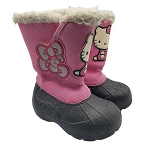 Sanrio Hello Kitty Girl Small 5/6 Pink Faux Fur Collar Lining Outdoor Snow Boots - Picture 1 of 12