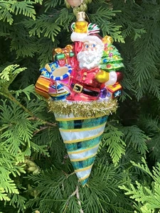 Christopher Radko Santa Claus in A Tinsel Cone Ornament Presents Tree Toys Drum - Picture 1 of 16