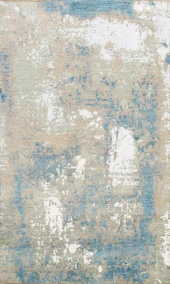 Artistic Abstract Oriental Area Rug 5x7 Contemporary Style Handmade Wool/ Silk - Image 1 of 4