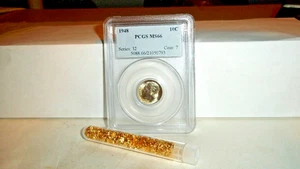 1948 Silver Dime 10C Old Holder Graded PCGS 66. Schön. Plus eine Tube Gold Fakes - Bild 1 von 6