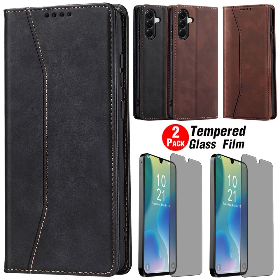 For Samsung Galaxy A26 5G Flip Leather Stand Case Cover / Privacy Tempered Glass - Image 1 of 4