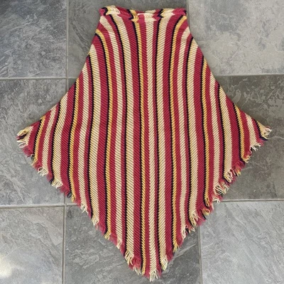Poncho de punto de lana Pendleton vintage capa a rayas verticales con flecos años 60 70 para mujer Foto 1 de 4