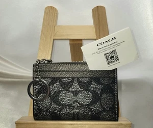 Coach Neu mit Etikett Mini schmal Gun Metal/schwarz beschichtetes Canvas CC/Ausweisetui mit Schlüsselring Reißverschluss oben - Bild 1 von 7