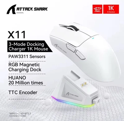 ATTACK SHARK X11 BT/2.4G Wireless/Wired Gaming Mouse PixArt PAW3311 GamingSensor - Image 1 of 4
