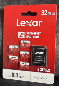 Lexar E-Series Pack of 5 x Micro SD Cards SDHC + Adapter - A1 Class 10 - New - Picture 1 of 2
