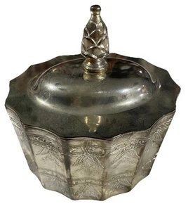 Vintage Godinger Engraved 1991 Silver Plate Tea Caddy Jar Container Lidded Box - Picture 1 of 5