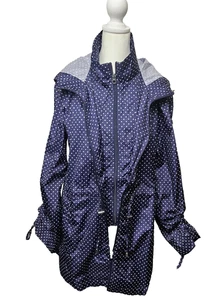 JONES NEW YORK Ladies Jacket Rain Coat Navy Blue/White Polka Dots large - Picture 1 of 13