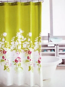 Hillcrest Fabric Shower Curtain Floral Border Print Lime Orchid - NEW - Picture 1 of 3