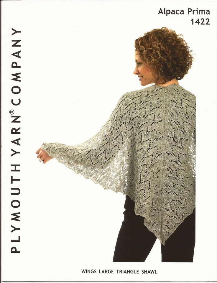 Plymouth Knitting Pattern 1422 Alpaca Prima Wings Large Triangle Lace Shawl - Image 1 of 1