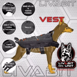 LIVABIT Negro Policía Perro Táctico 1000D Molle Chaleco Arnés Canino Pequeño - Imagen 1 de 9