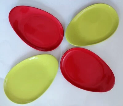 Set Of 4 CRATE & BARREL 11.5" Oval Egg Shaped Appetizer Plates Red Lime Green  - Image 1 of 4