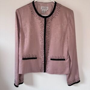 Adrianna Papell 100% Silk Beaded Jacket Hidden Button Closure Women's Size 6 EUC