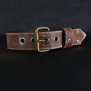 Aged Leather Dog collar. 1.5 inches Wide. Studs & Grommets. Light Brown - Picture 1 of 7