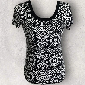 Lauren Ralph Lauren Shirt Womens Medium Cotton Short Sleeve Black White Logo - Picture 1 of 11