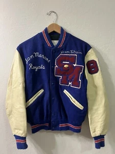 DeLong Vintage Bomber Varsity Letterman Jacket Blue Size 40 - Picture 1 of 9
