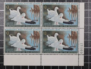 Scott RW37 1970 $3.00 Duck Stamp MNH Plate Block LR 171169 SCV - $280.00 - Picture 1 of 2