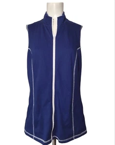 Quacker Factory Full Zip Bling Vest Size S Vintage Blue Knit Stretch Rhinestone - Picture 1 of 8