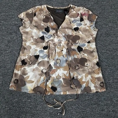 Blusa Axcess Top Mujer XL Marrón Floral Manga Casquillo Forrada Pullover Cuello en V Nylon Foto 1 de 4