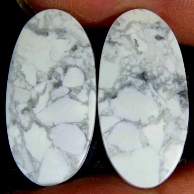 Paar passende Ohrringe 24,70 kt 100 % natürlicher Howlith ovale Form Cab lose... - Bild 1 von 4