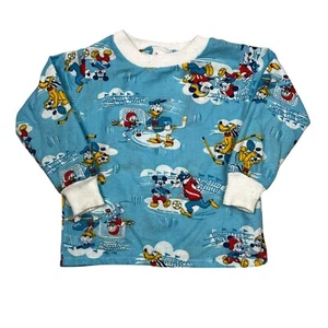 Disney VTG 80s AOP Sports Long Sleeve Pajama Sleeve Top FLAW Blue Youth 6 - Picture 1 of 6