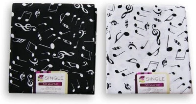 CREATE IT Musical Notes Fat Quarters Fabric Bundle, Black and White Pattern Music Theme