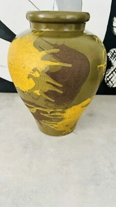 RARE ROYAL HAEGER Earth Wrap Pottery Vase Crackle Glaze MCM Lava 13 In - Picture 1 of 12