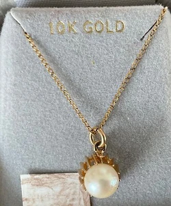 Antiker 10K massiver Gelbgold Zuchtperlen Anhänger Halskette 18" 2,2 g - Bild 1 von 13
