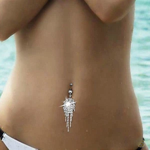 Rhinestone Tassel Navel Dangle Button Belly Ring Bar Body Piercing Jewelry S.'. - Picture 1 of 10