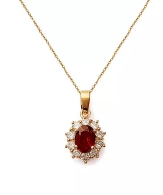 Collier Chaîne + Pendentif Rubis CZ Plaqué Or 18 CARATS 750/1000 Bijoux  - Photo 1/4