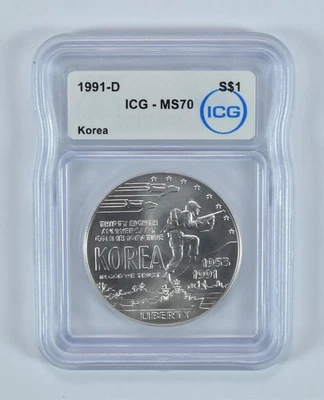 1991-D Korea Commemorative Silver Dollar MS70 ICG *4199 - Image 1 of 4