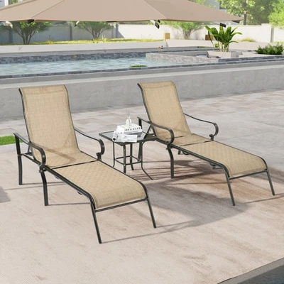 Pack de 3 Sillones Patio 5 Respaldos Ajustables Marco Acero Uso Exterior Foto 1 de 4