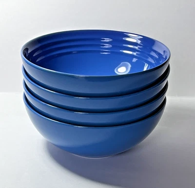 Le Creuset Stoneware Set of 4 Marseille Blue Cereal Soup Ice Cream Bowls 22oz - Image 1 of 4