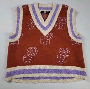 Urban Outfitters Sweater Crop Vest Dice Retro V-Neck Knit Prep Women Small - Picture 1 of 7