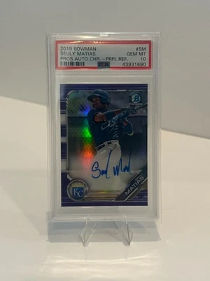 2019 Seuly Matias Bowman Prospect Auto Chrome Purple Ref #SM Royals /250 PSA 10 - Image 1 of 3
