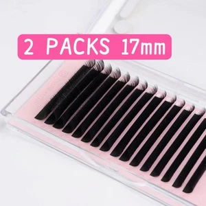2er Pack Wimpernverlängerung D Curl 0,05 mm 17 mm einzelne Wimpern weich schwarz - Bild 1 von 6
