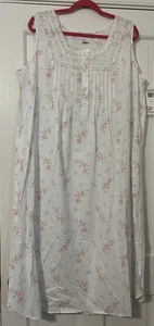 Miss Elaine Nightgown XL Mid Length Sleeveless White W/Pink Floral Pattern NWT - Picture 1 of 7