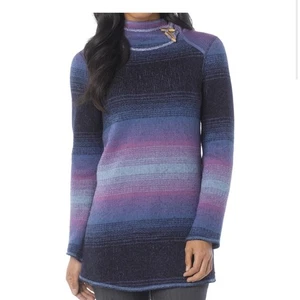 Prana Kirsten Tunika Pullover gestreift Strick Hoodie Pulli Langarm Lila Med - Bild 1 von 12
