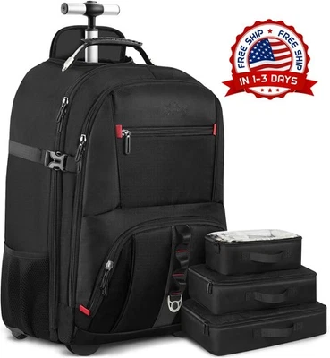 Mochila con ruedas, mochila de mano con 3 cubos de embalaje para viajes (Negra) Foto 1 de 4
