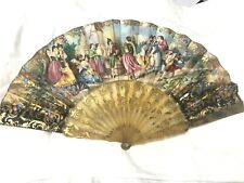 STUNNING ANTIQUE HAND PAINTED FAN.c1940