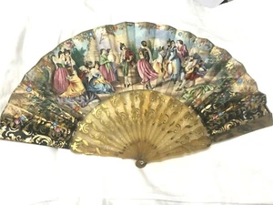 STUNNING ANTIQUE HAND PAINTED and F. BLOND TORTOISE SHELL FAN.c1940 - Picture 1 of 12