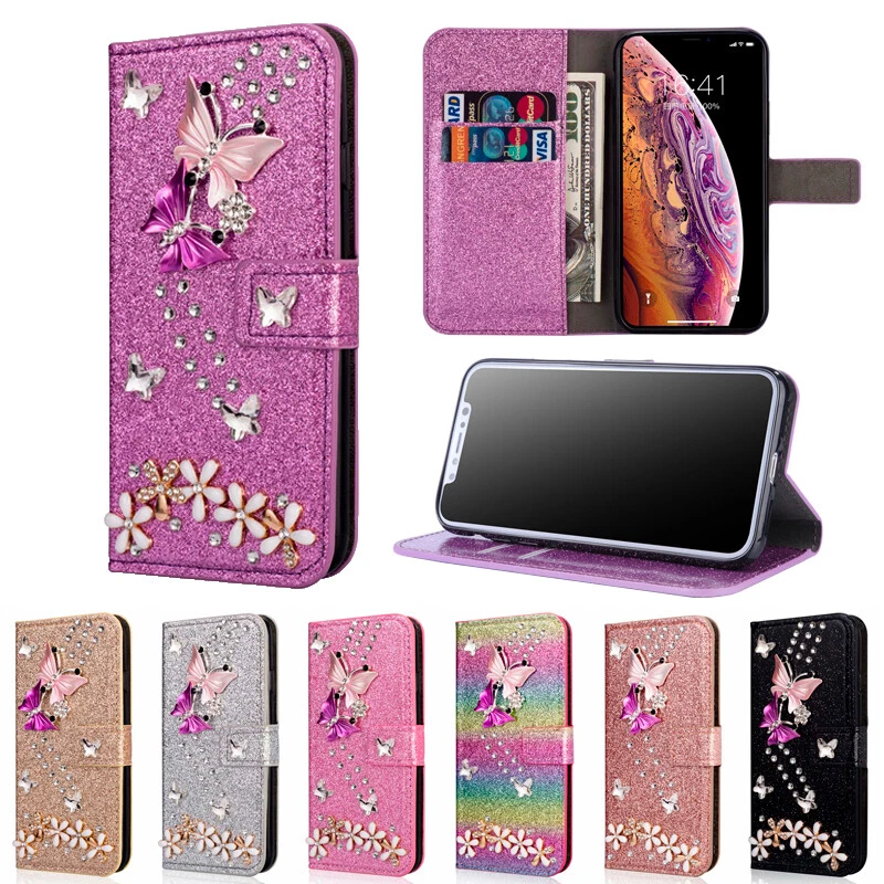 3D Butterfly Wallet Case Glitter Flip Cover for iPhone 16e/15/14/13/12/11 XR SE - Image 1 of 4