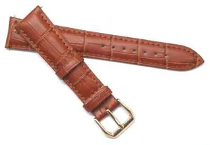 19mm Brown Croco Embossed Leather Replacement Watch Band Rose Gold Buckle - Picture 1 of 3