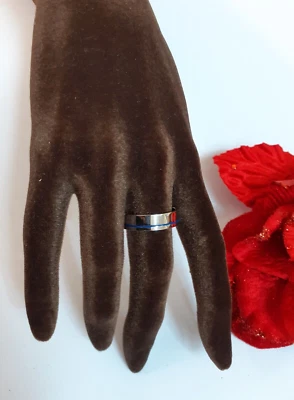 anello argento 925 uomo donna fedina artlinea satinata smalto blu mis 24 zaf103 - Immagine 1 di 4