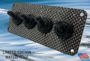 WATERPROOF LIMITED EDITION Carbon Fiber Panel, 4 Toggle Switches w Rubber covers - Picture 1 of 7