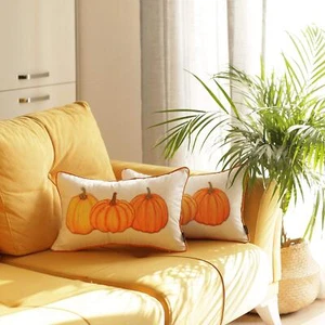 Set Of Four 20 Orange Pumpkin Trio Lumbar Throw Pillow Covers - Picture 1 of 6