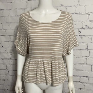 Daytrip Damen Bluse M beige gestreift Dolman Cut Out Rücken Rüschen - Bild 1 von 4