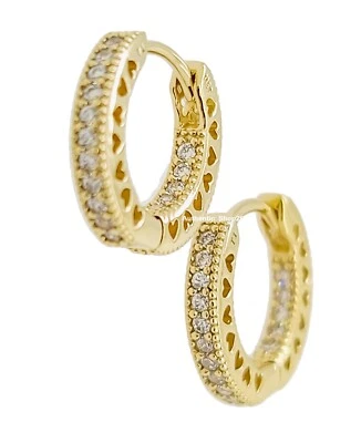 Nuevos Pendientes Aro Corazón Pavé Cristal P Oro 14k PANDORA 100% Auténticos 266317C01 Foto 1 de 4
