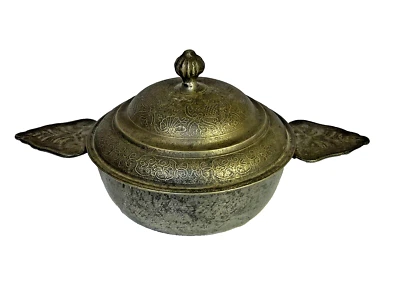 ÉCUELLE À OREILLES POT COUVERT À BOUILLON EN ÉTAIN XIXème - Photo 1/4